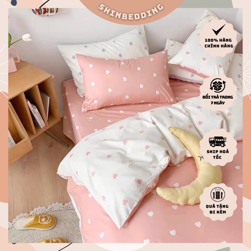 Set Chăn Ga Cotton Poly Tim Nhí Phối Màu Siêu Xinh (Shinbedding_store)