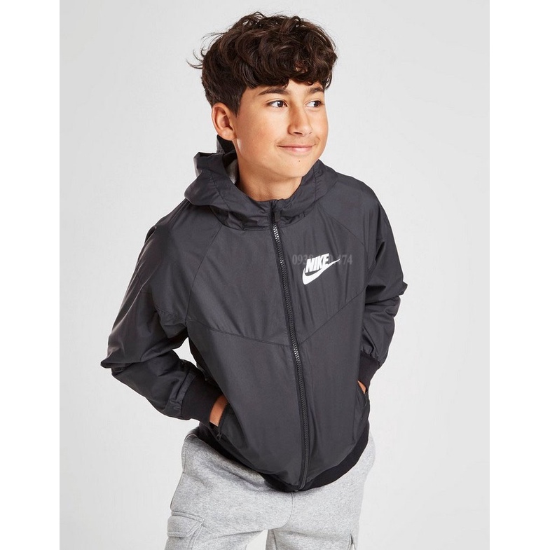 Áo khoác dù bé trai Nike chính hãng màu đen 2 lớp có mũ trùm đầu vải dù xịn