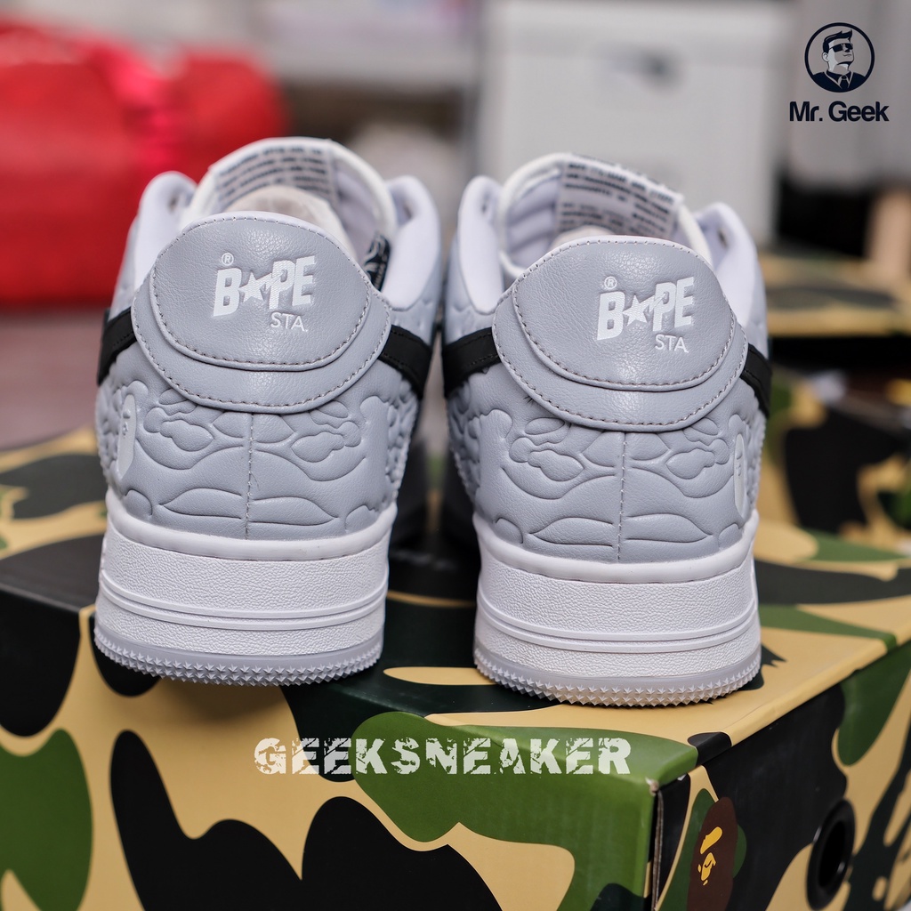 [GeekSneaker] Giày Sneaker Bape Sta Low Sneakers A Bathing Shoes Bapestar Shoes - Xám Đen Trắng