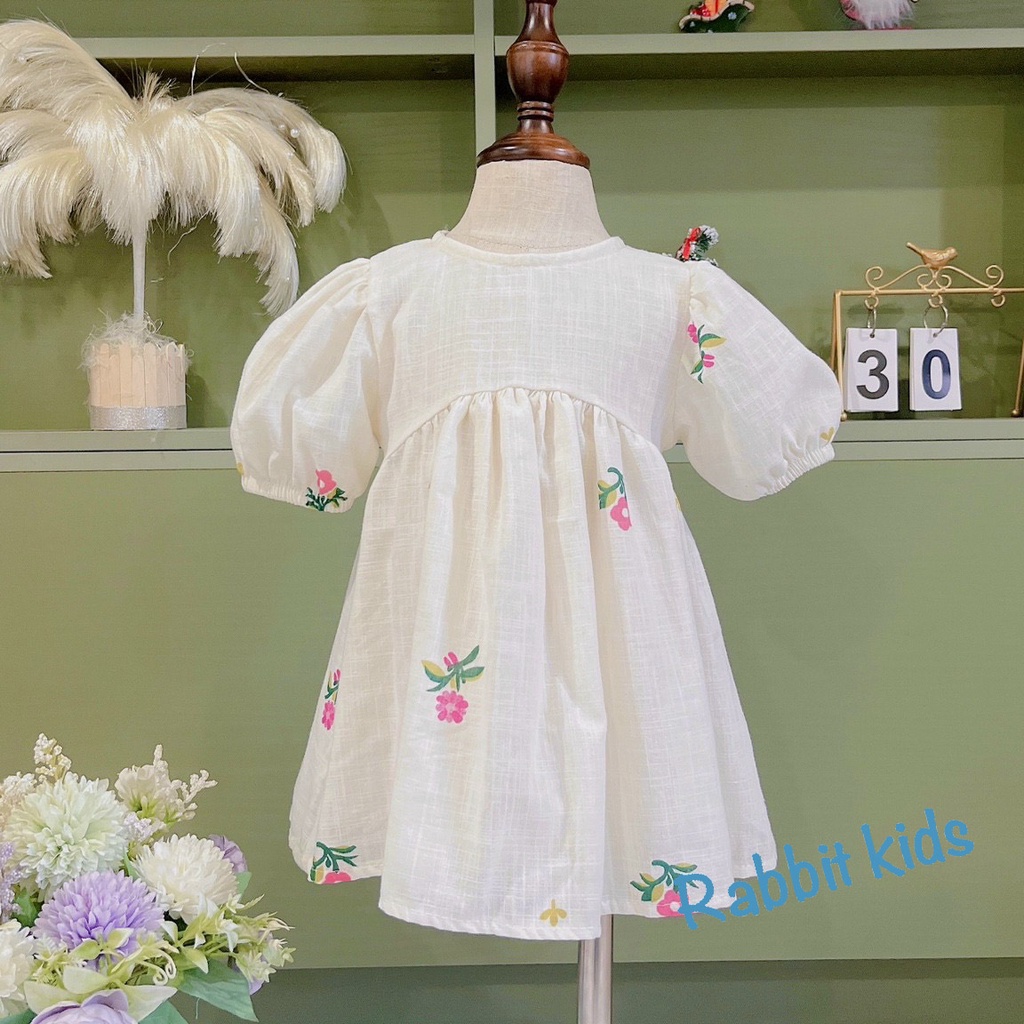 Váy Size Đại Cho Bé 8-40kg💝FREESHIP💝 Rabbit Kids-Đầm Mùa Hè Đi Học Bé Gái Chất Linen Tưng In Hoa Dáng Babydoll Dễ Thương