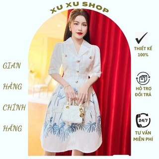 Đầm trắng nữ dự tiệc, đi làm chất TAFTA nhũ sang trọng - XU XU SHOP - Váy thiết kế họa tiết con cò cực kỳ đẹp thanh lịch