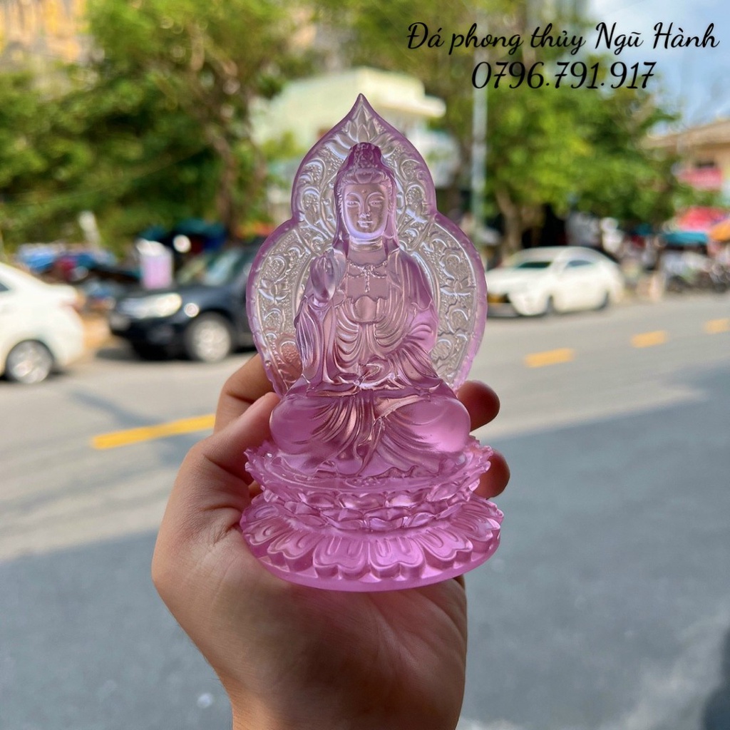 Tượng quan thế âm lưu ly lá bồ đề trang trí nội thất , taplo xe ô tô siêu đẹp - cao 13cm