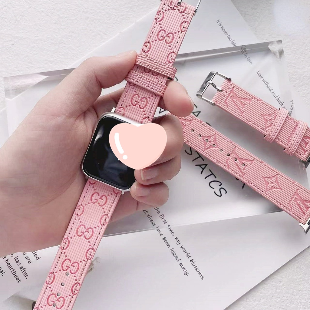 Dây Đeo Bằng Da Màu Hồng Kiểu Mới Cho Đồng Hồ Thông Minh GG-L / V 7 / 8 / 2 / 3 / 4 / 5 / 6 / SE iwatch 45 / 44 / 42 / 41 / 40 / 38mm