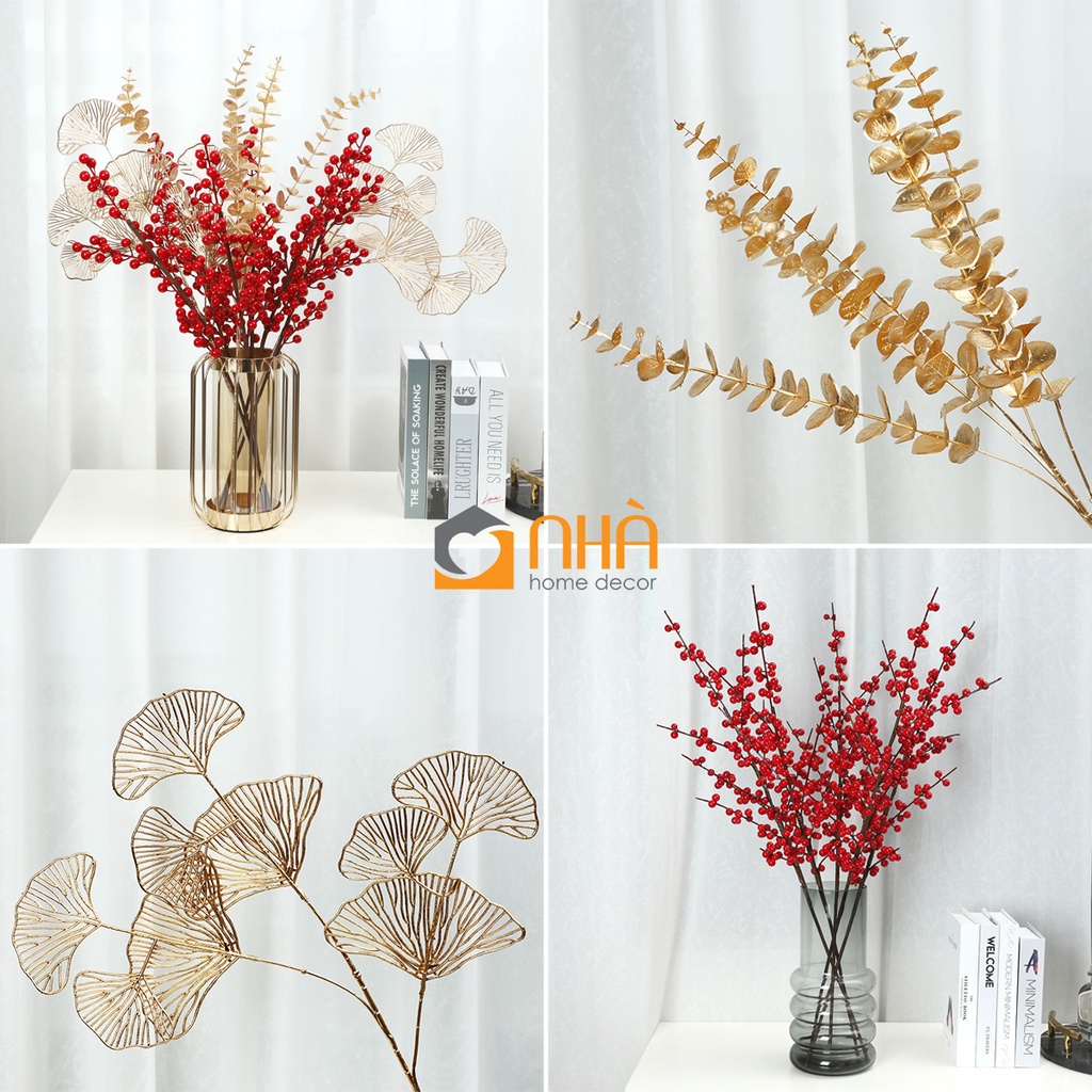 Cành Nụ Tầm Xuân Bạch Đàn Bạch Quả Vàng Trang Trí Nhà Cửa