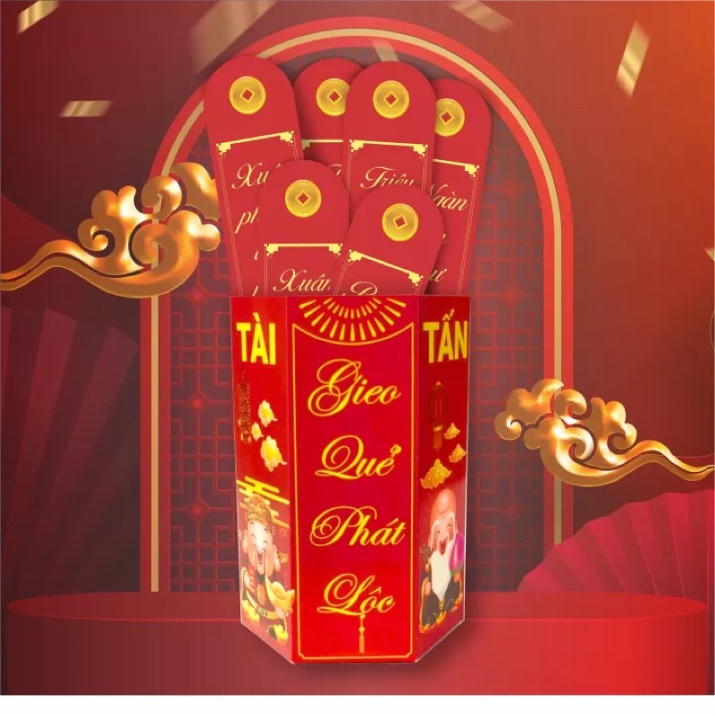 Bao Lì Xì Gieo Quẻ Cáng Bóng, Hộp 12 Quẻ, Bao Lì Xì Tết