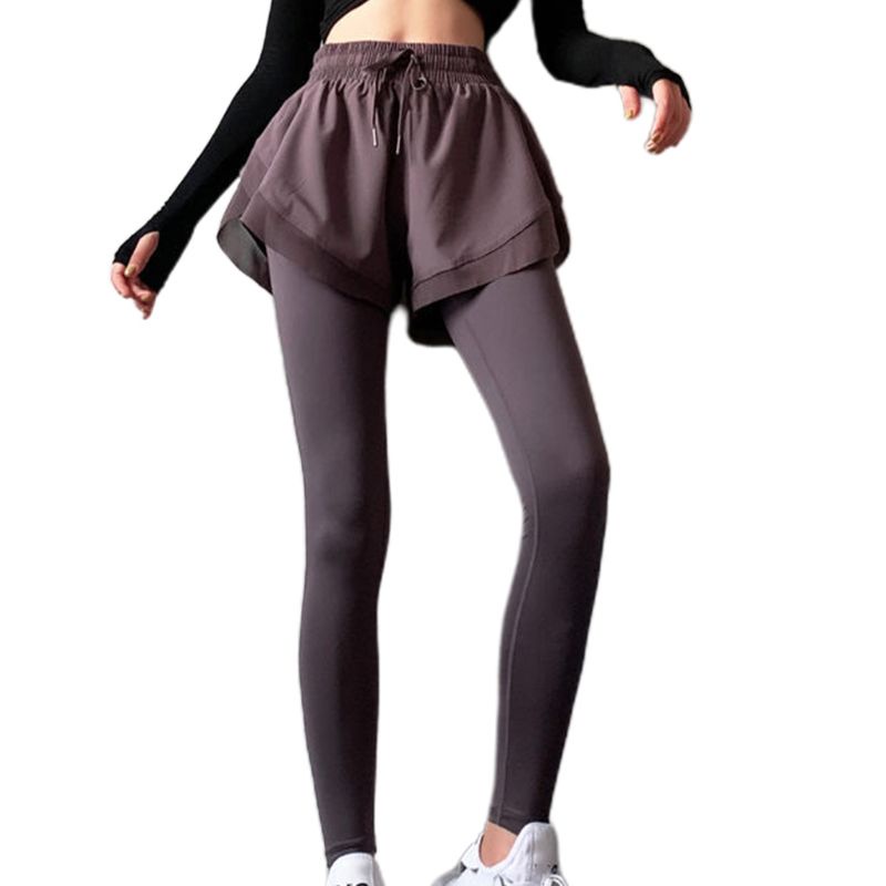 Quần Legging Thể Thao Lưng Cao 2 Trong 1 Màu Sắc Đơn Giản Cho Nữ