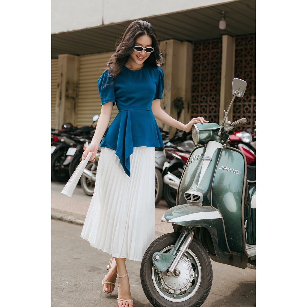 Áo peplum cổ tròn tay phồng Cara - MIXMIX