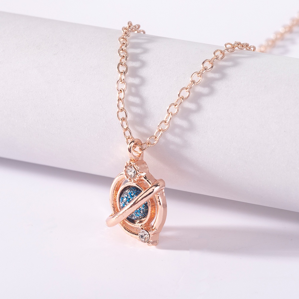 PINKDUDU Vòng cổ Thép Titan Mặt Hình Hành Tinh Đính Đá Hồng PD583