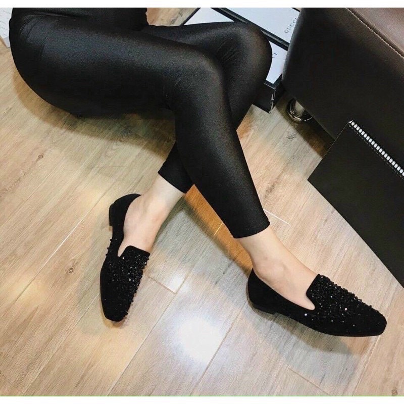 Giày lười slipon nhung đính dá
