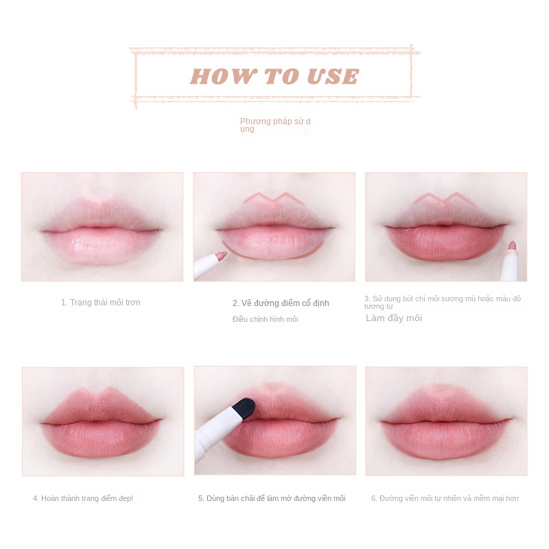 Son Môi Kiêm Bút Kẻ Viền Môi Hai Đầu Không Phai Chống Thấm Nước Hiệu Ứng Lì