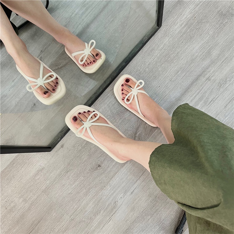 Giày Sandal Đế Dày Đính Nơ Thời Trang Đi Biển Mùa Hè Phong Cách Hàn Quốc