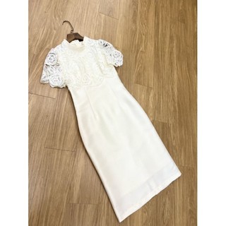 Đầm midi Topshop trắng phối ren