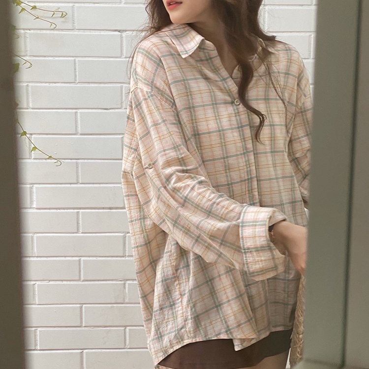 Áo sơ mi SUXI dài tay chống nắng họa tiết sọc caro thiết kế mới thời trang mùa xuân dành cho nữ