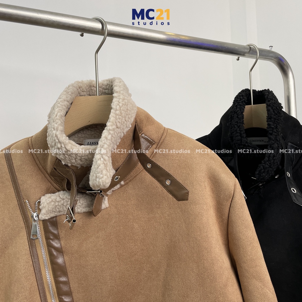 Áo khoác da lộn có đai MC21.STUDIOS lót bông jacket form rộng Unisex nam nữ phong cách Streetwear Ulzzang Hàn Quốc A3434