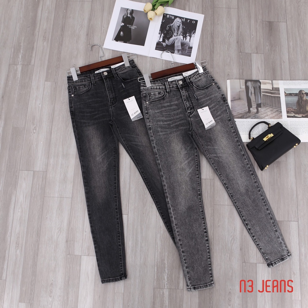 Quần Jeans Nữ Skinny màu xám khói Vải co giãn