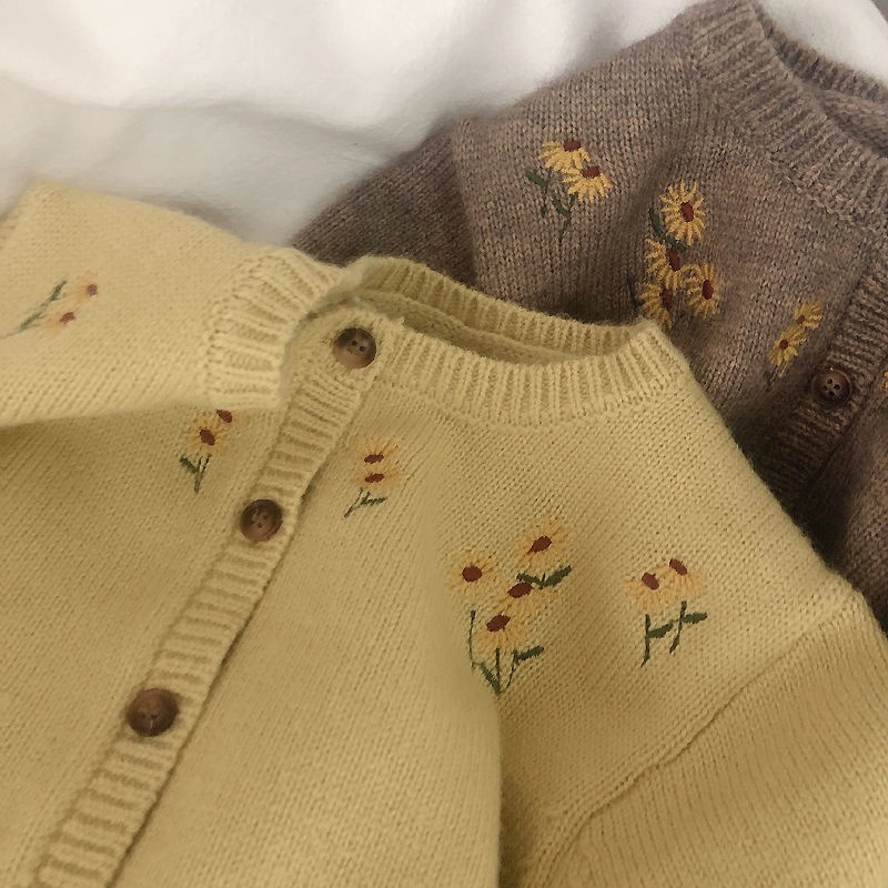 Áo Khoác Cardigan Dệt Kim Thêu Họa Tiết Phong Cách Hàn Quốc Thời Trang Mùa Xuân Mới Cho Bé Gái