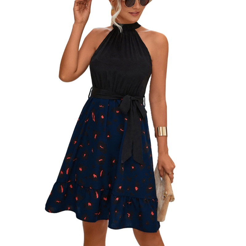 Đầm Xòe Cộc Tay Có Diềm Xếp Nếp Và Thắt Lưng In Họa Tiết Da Báo Cho Nữ