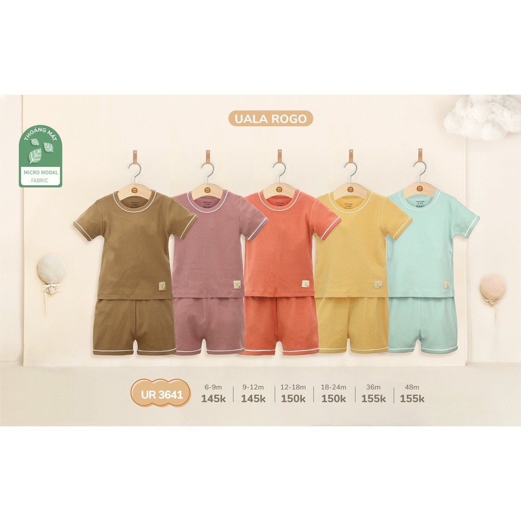 Bộ quần áo cộc tay cho bé Ualarogo 6 tháng - 4 tuổi vải Modal thấm hút co giãn thoáng mát cổ tròn