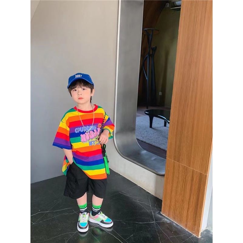 ♂✸Áo Thun Tay Ngắn Họa Tiết Kẻ Sọc Thời Trang Mùa Hè 2022 Dành Cho Bé Trai