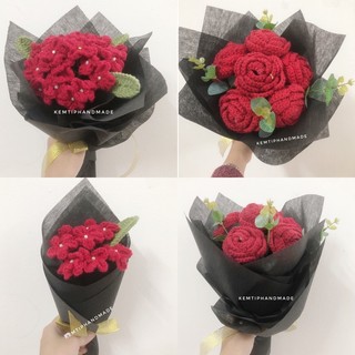 Bó hoa hồng, lưu ly đỏ gói giấy đen đặc biệt