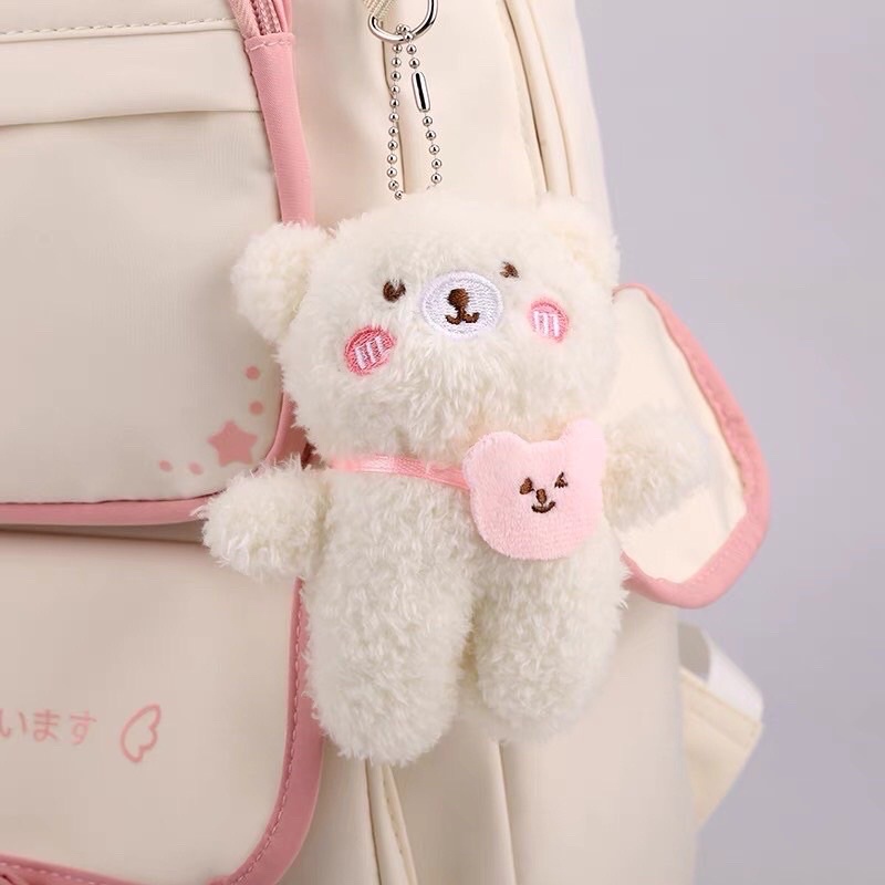 Móc khóa Gấu Bông Tim Hồng Dễ Thương Treo Balo Túi Xách Phụ Kiện Gấu Bông Mini Treo Trang Trí