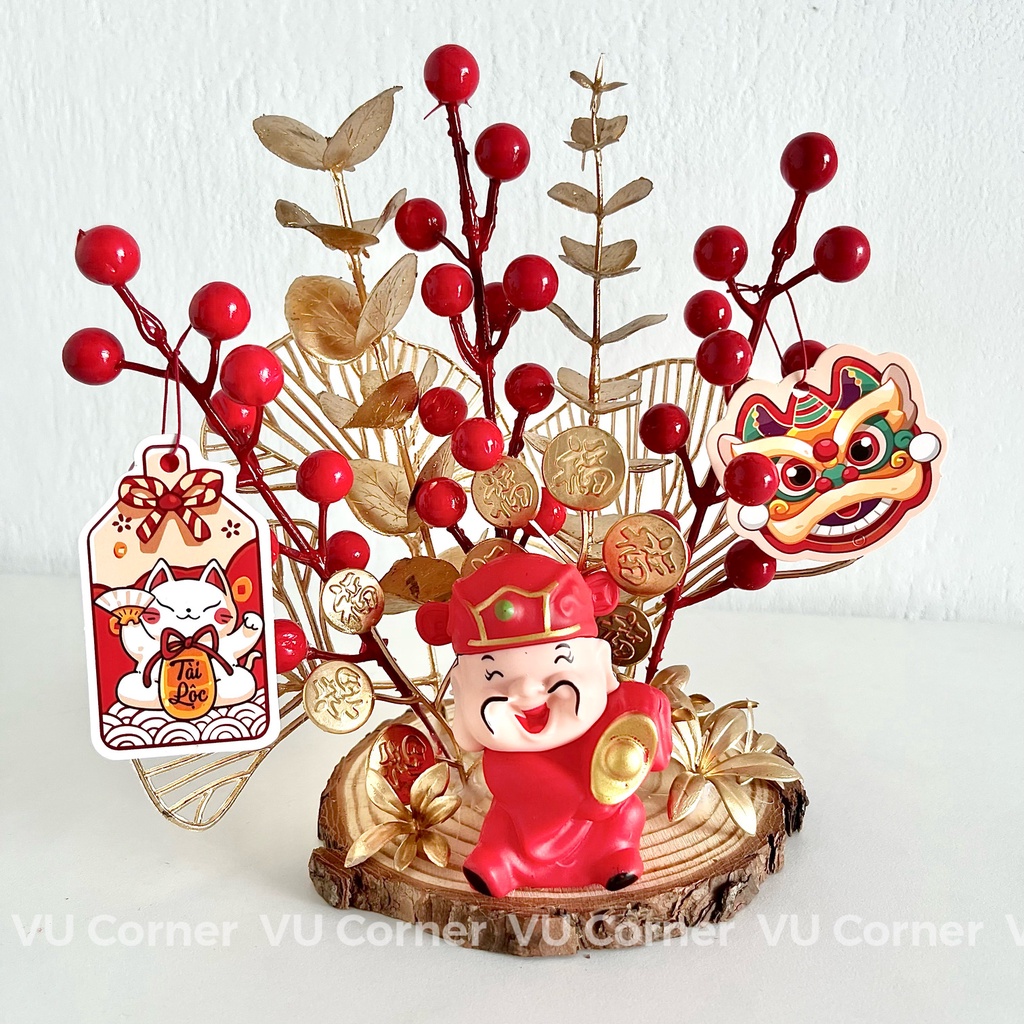 Mô hình ông thần tài, hũ vàng mini trang trí Tết, để bàn làm việc