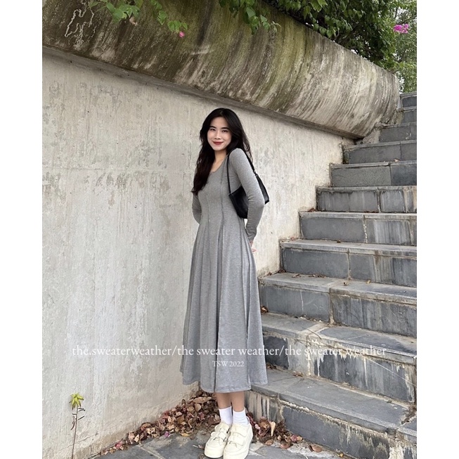 VÁY LEN ZIP GÂN DÀI TAY DÁNG DÀI XOÈ VLZGDT