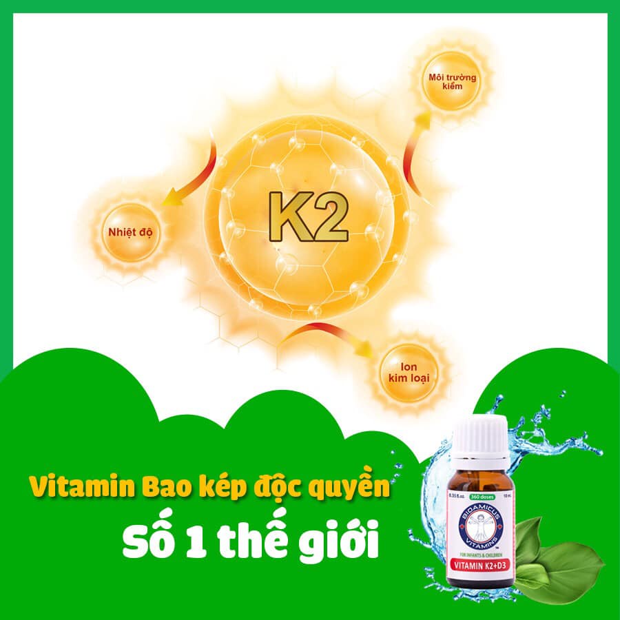 Combo Vitamin D3 K2 Mk7 Bioamicus Giúp Bé Hấp Thu Canxi Lọ 10ml Canada, kẽm biolizin, sắt ferrolip, men 10 chủng