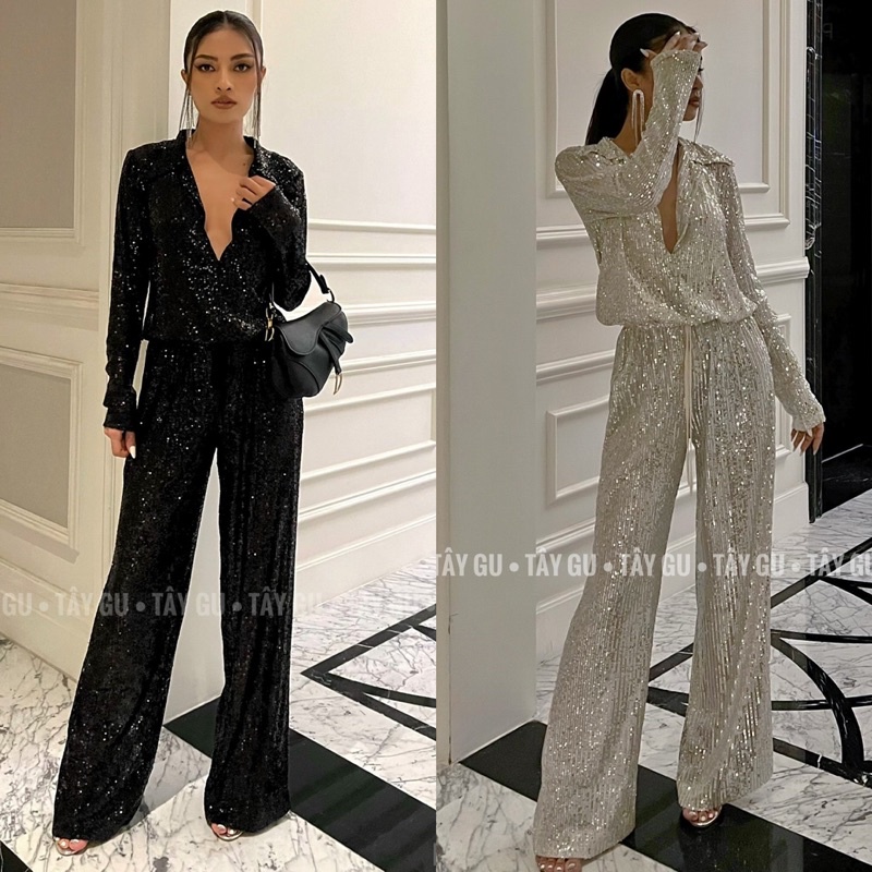 Jumsuits áo liền quần tay dài đi tiệc lấp lánh sang trọng Jessier - Tây Gu