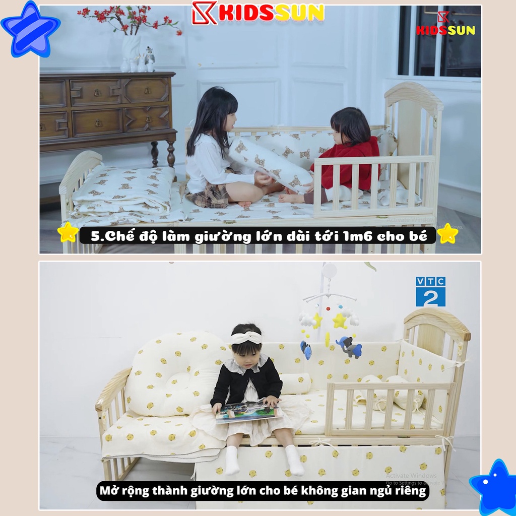 Giường cũi đa năng 6 in 1 KIDSSUN cho bé, tặng bộ quà 6 món phụ kiện, thông minh tiện lợi an toàn bảo hành 3 năm