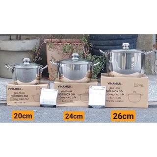 Nồi Inox cao cấp 304 Five Star 20cm 3 đáy nắp kính hàng khuyến mãi VinaMilk