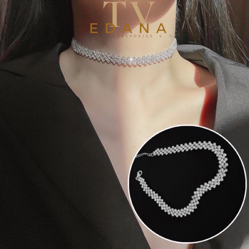Vòng cổ choker đá pha lê cao cấp siêu sáng, Vòng cổ đá dự tiệc [THANH VY EDANA]