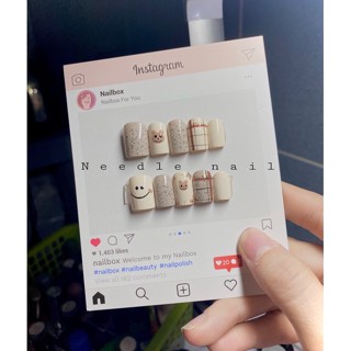 Nail box thiết kế vẽ gấu màu trắng ngà mix xám