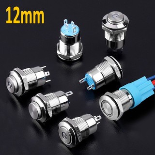  Nút nhấn INOX 12mm  5V-24V  Có đèn LED công tắc nguồn nhấn Nhả Nhấn giữ tự khóa 