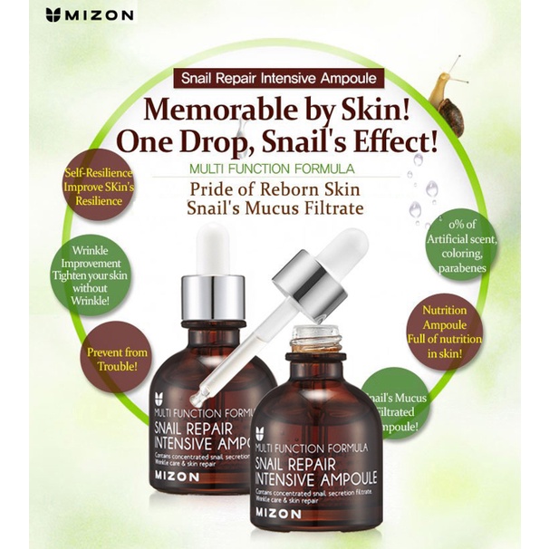 MIZON Snail Repair Intensive Ampoule 30ML / Chứa Thành Phần Ốc Sên Dưỡng Ẩm Làm Săn Chắc Da