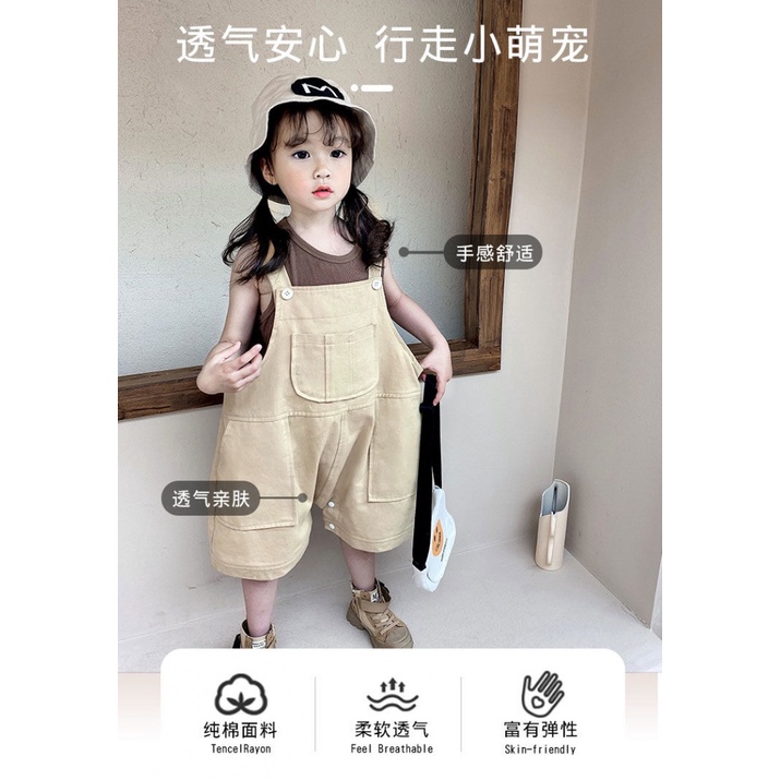 Set Áo Thun Không Tay Và Quần Yếm Lửng Ống Rộng Thời Trang Mùa Hè Cho Bé