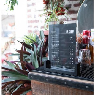 Standee menu mica đế gỗ, Kệ menu để bàn kích thước A4 A5 A6 khổ dọc - Vinaoffice