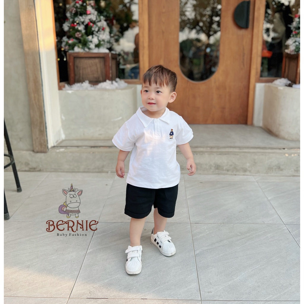 Set bộ POLO cộc tay quần kaki BERNIE thêu họa tiết Gấu cho bé