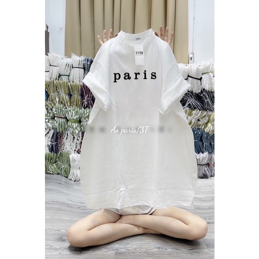 Áo phông tay lỡ PARIS chất COTTON KHÔ 3158/ dài 71-75 rộng 55