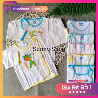Set 5 Áo sơ sinh TRẮNG BÁC SĨ Tay DÀI Bosini / Áo cúc lệch em bé Bosdana
