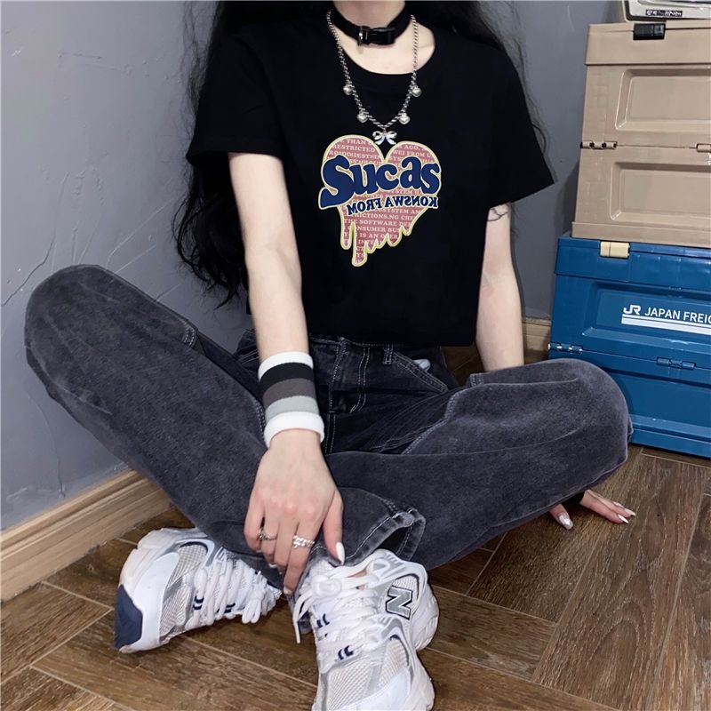 Áo Thun Crop Top Tay Ngắn Cổ Tròn In Họa Tiết Retro Thời Trang Mùa Hè Dành Cho Nữ