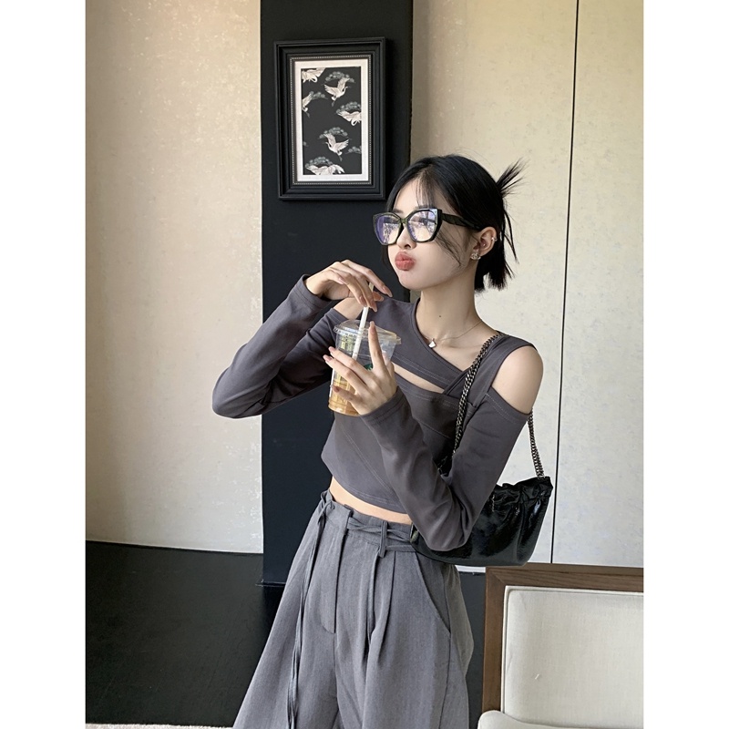 Áo thun NZN tay dài hở vai màu trơn gợi cảm thời trang mùa xuân hàng mới dành cho bạn nữ