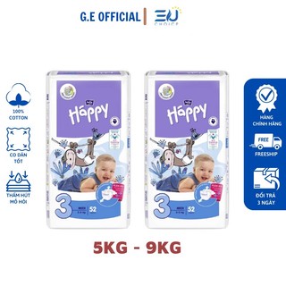 Bỉm dán BELLA HAPPY T3, tã dán cao cấp Pháp 52 miếng cho bé 5-9kg thoáng mát, chống tràn