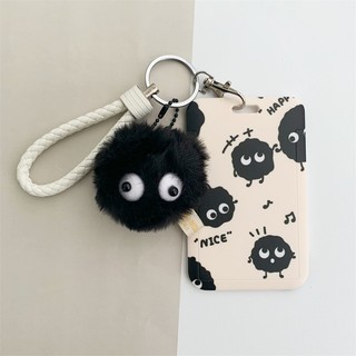 Ví Đựng Thẻ ID / Xe Buýt Bằng Lông Nhung Gắn Móc Khóa Quả Bông Nhỏ Nhắn Màu Đen Phong Cách Spirited Away Nhật Bản