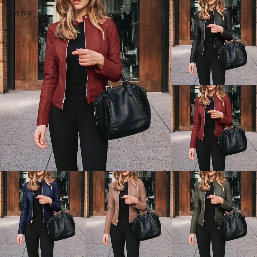 ⭐ Fast delivery ⭐Womens BIKER JACKET Crop FAUX LEATHER Ladies ZIP Coat Size S~XL Casual