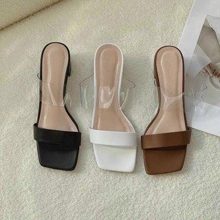 GUỐC QUAI MICA PHA DA ĐEN NUDE GÓT TRỤ BỌC DA - 5P