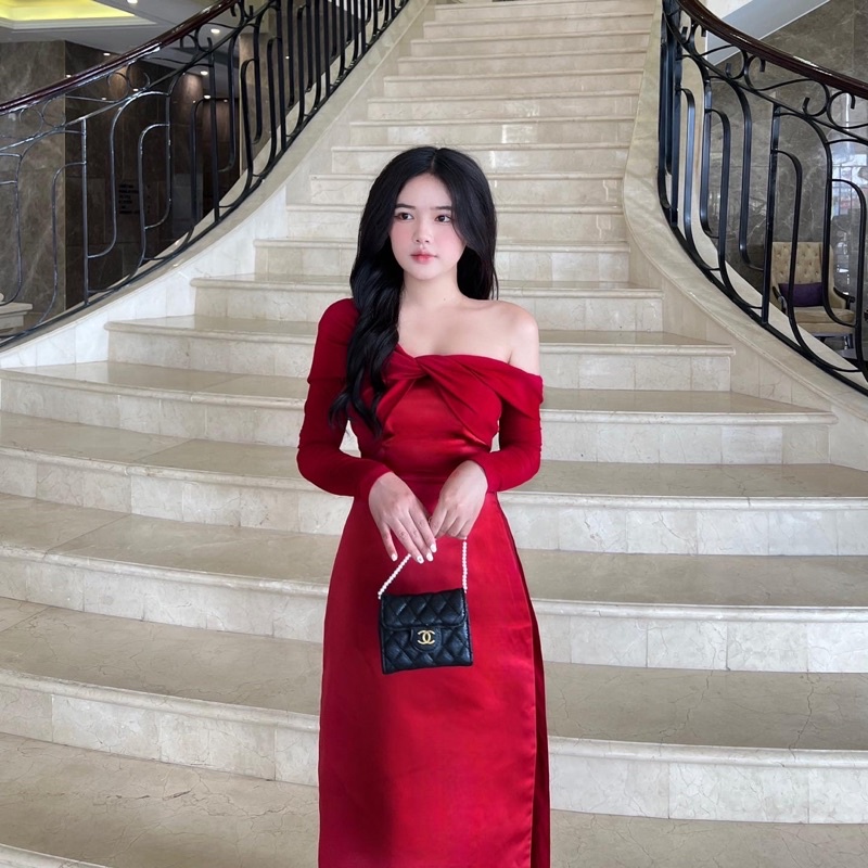 Áo Dài Trễ Vai Kèm Quần Lụa Lypstudio Tết✨