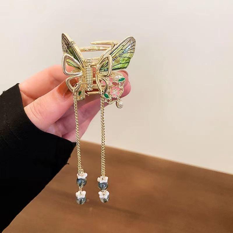 PVN57585 Kẹp Tóc Tua Rua Hình Bướm Đính Pha Lê Sang Trọng Phong Cách Hàn Quốc