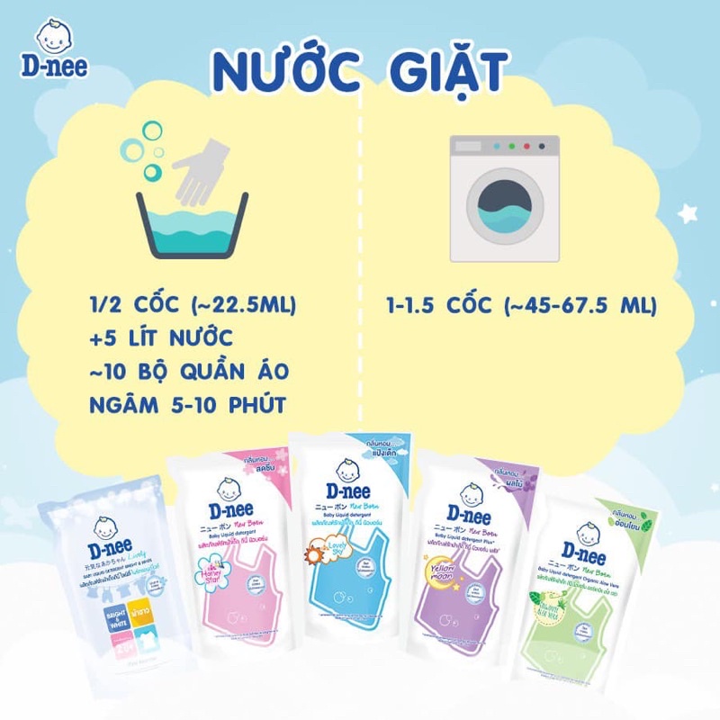 Nước giặt quần áo em bé sơ sinh D-nee, dnee newborn 2in1 chuẩn Thái Lan