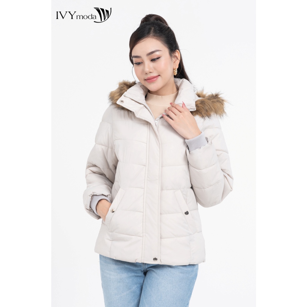 Áo khoác phao cổ viền lông dáng suông nữ IVY moda MS 70B9103